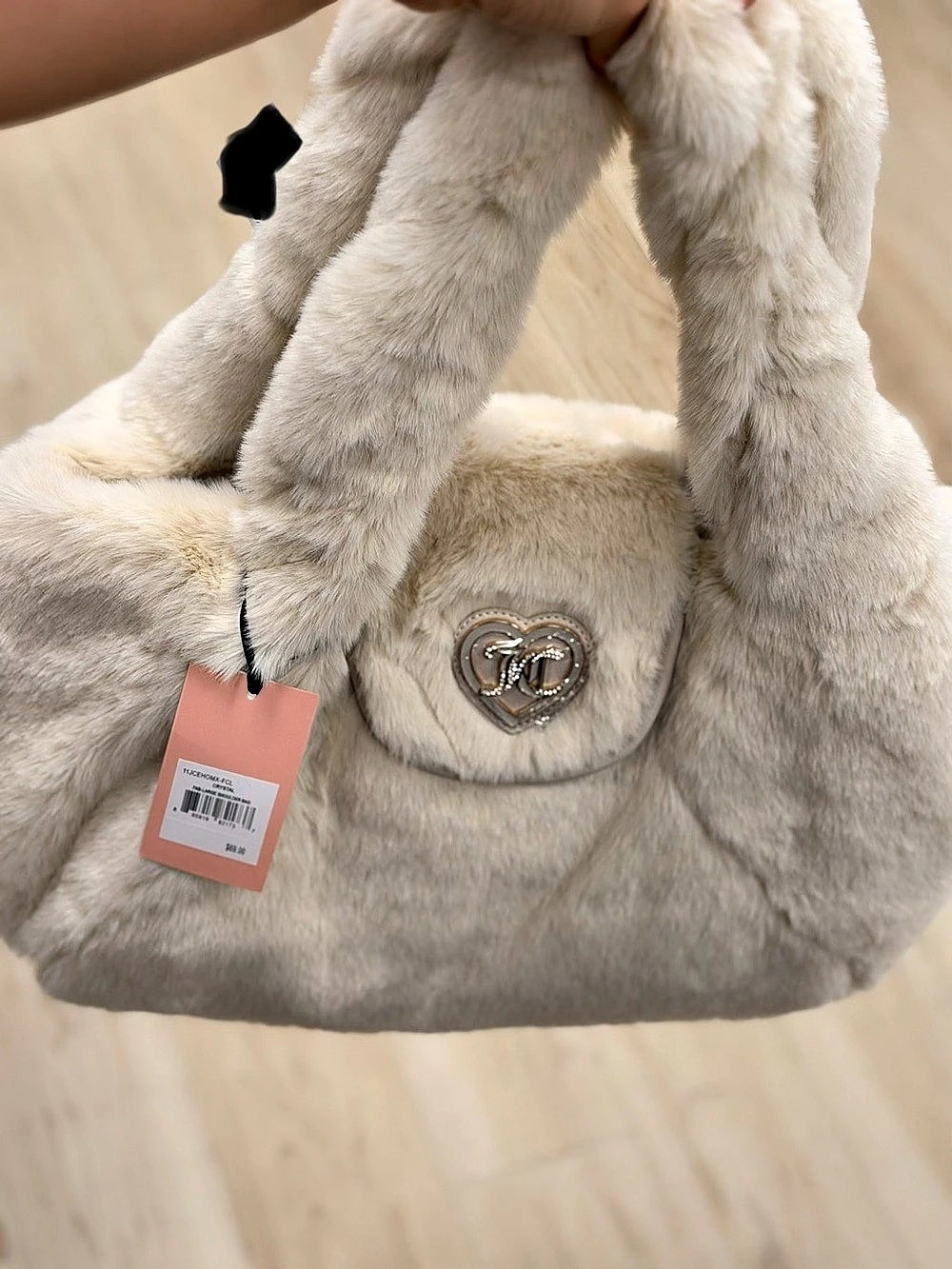 Juicy Couture Faux Fur Shoulder Bag in Cream NWT